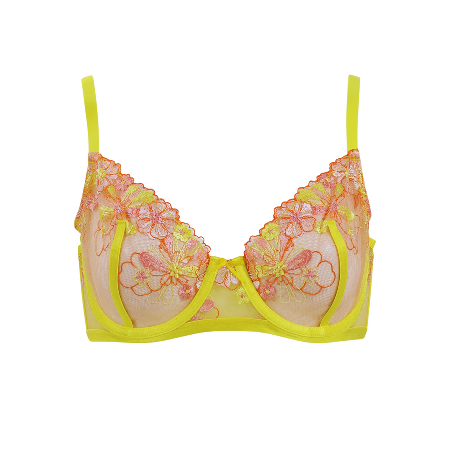 Free Spirit Floral Embroidered Unlined Balconette Bra in Green