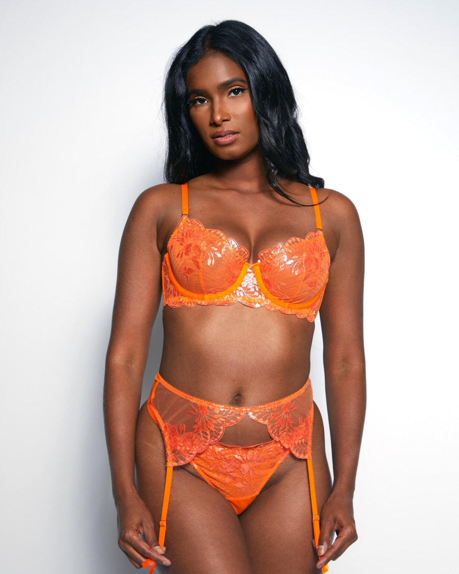 Glittering Embroidered 3 Piece Garter Set Orange Crush – Love, Vera