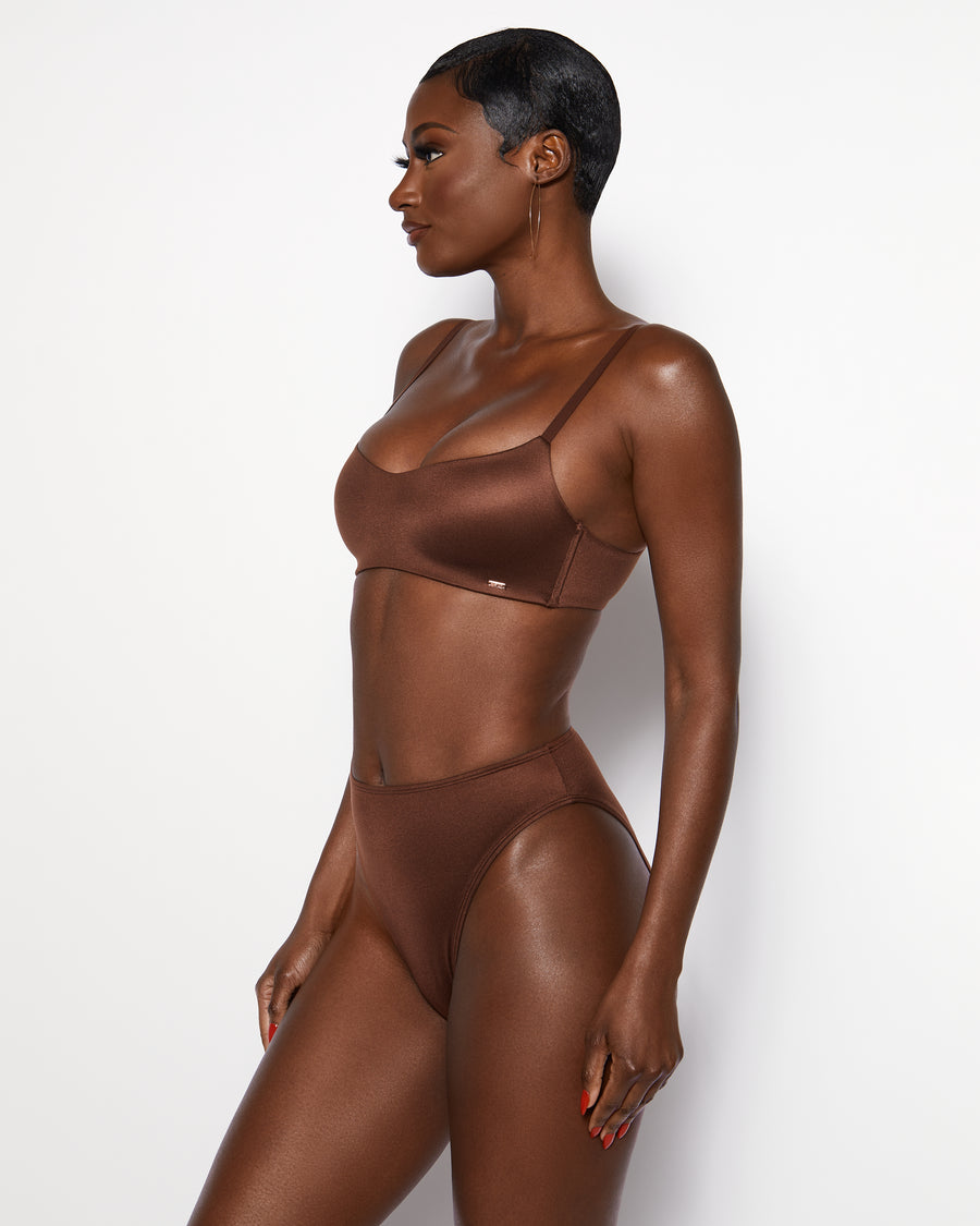 Fashionable dark brown Comfort foam Bra Panty Set for Women